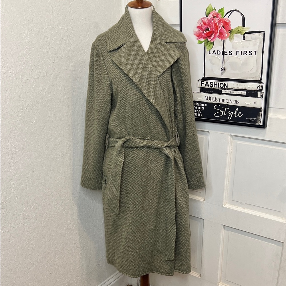 Nwf Lauren Ralph Lauren Green Belted Wool Trench Coat Size Medium 10